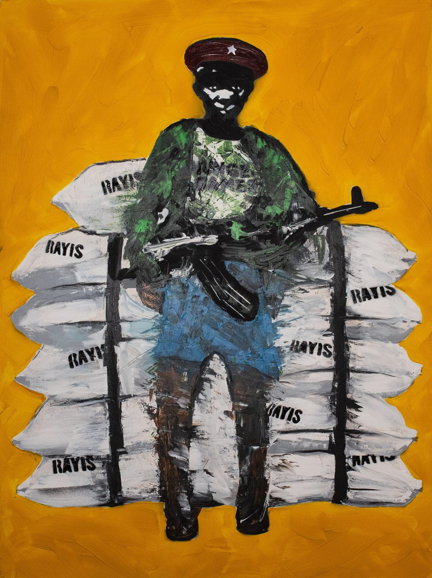Abu, 11, Hunger Games II — original stencil on canvas artwork by Aidan Phelan, 120 × 120 cm, 2025, War Child Collection 2025, available at Causon Daniels