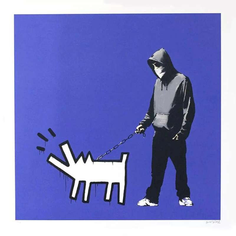 Choose Your Weapon (Cobalt Blue) — original signed screenprint in colours on wove paper artwork by Banksy, 70 × 70 cm, 2010, Choose Your Weapon, available at Causon Daniels
