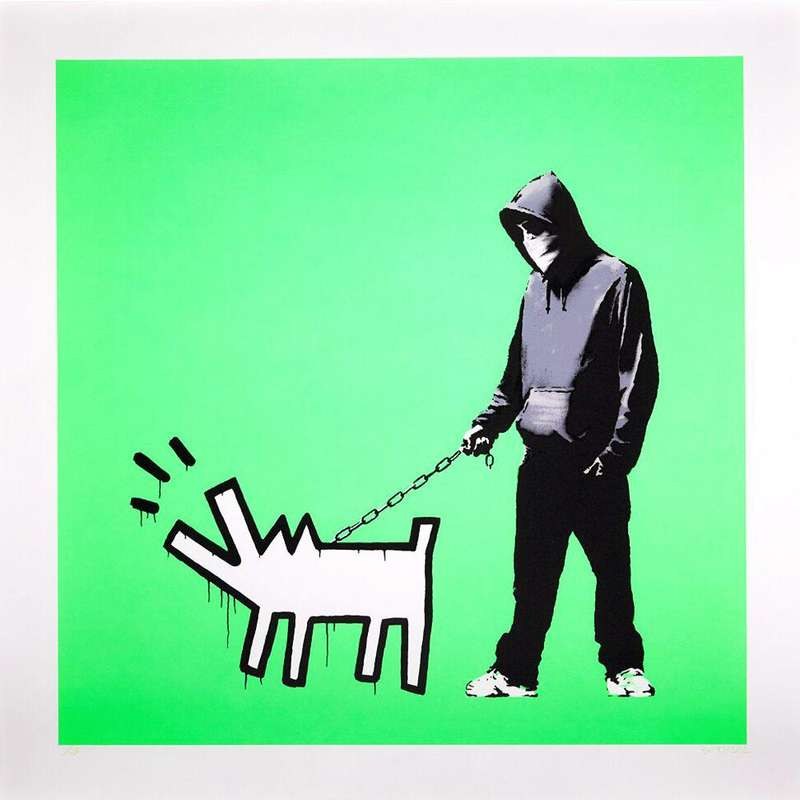 Choose Your Weapon (Green) — original signed screenprint in colours on wove paper artwork by Banksy, 70 × 70 cm, 2010, Choose Your Weapon, available at Causon Daniels
