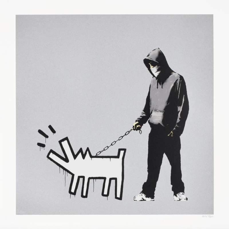 Choose Your Weapon (Grey) — original signed screenprint in colours on wove paper artwork by Banksy, 70 × 70 cm, 2010, Choose Your Weapon, available at Causon Daniels