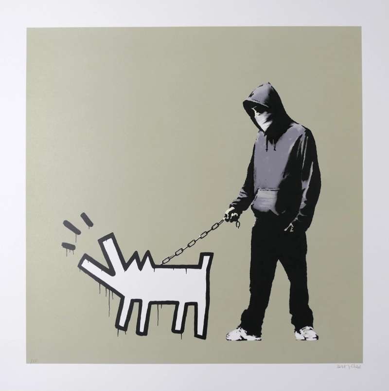 Choose Your Weapon (Khaki) — original signed screenprint in colours on wove paper artwork by Banksy, 70 × 70 cm, 2010, Choose Your Weapon, available at Causon Daniels
