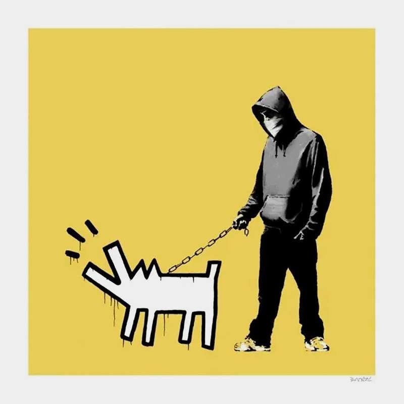 Choose Your Weapon (Mustard) — original signed screenprint in colours on wove paper artwork by Banksy, 70 × 70 cm, 2010, Choose Your Weapon, available at Causon Daniels
