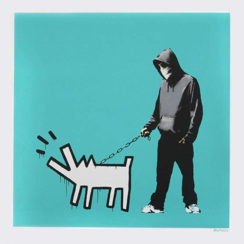 Choose Your Weapon (Turquoise) — original signed screenprint in colours on wove paper artwork by Banksy, 70 × 70 cm, 2010, Choose Your Weapon, available at Causon Daniels