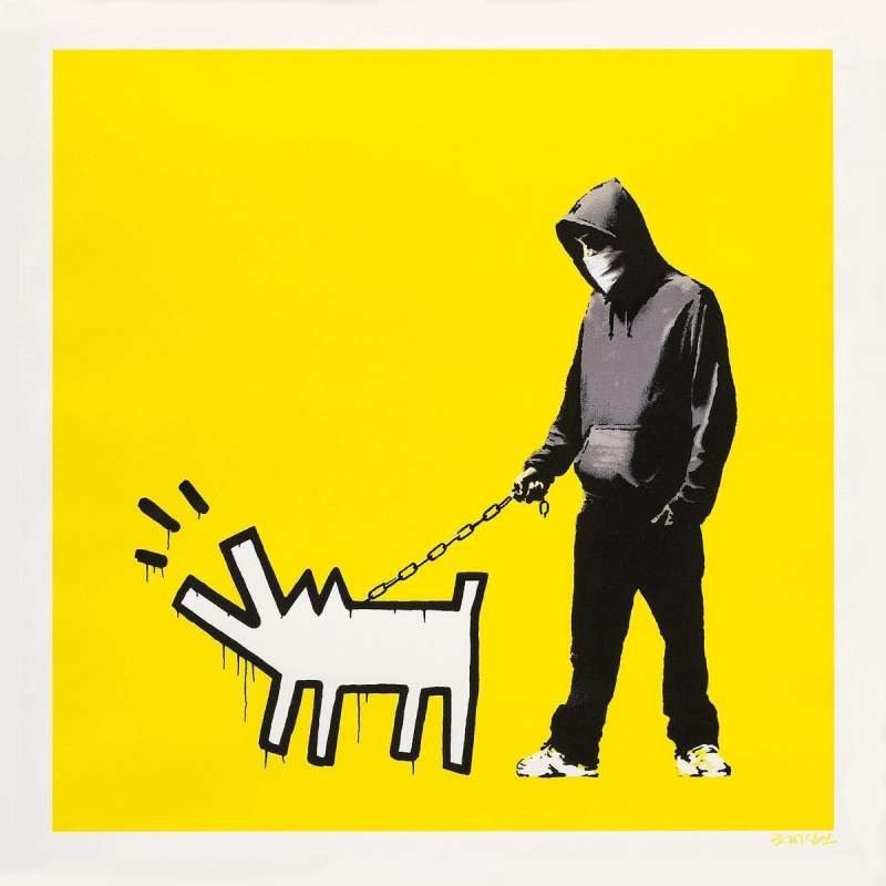 Choose Your Weapon (Yellow) — original signed screenprint in colours on wove paper artwork by Banksy, 70 × 70 cm, 2010, Choose Your Weapon, available at Causon Daniels