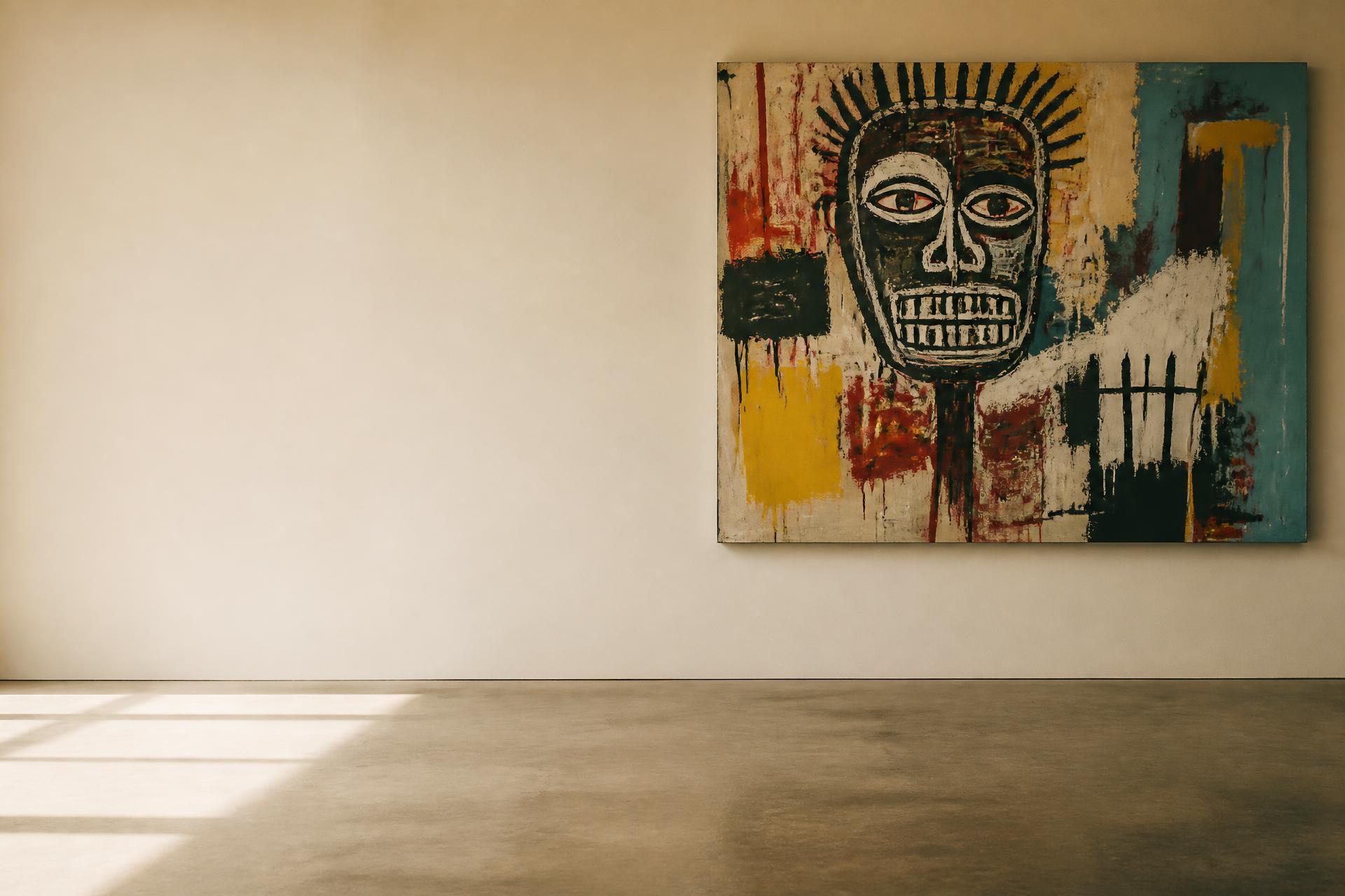 A bold 1980s street-art style painting in bright, even daylight