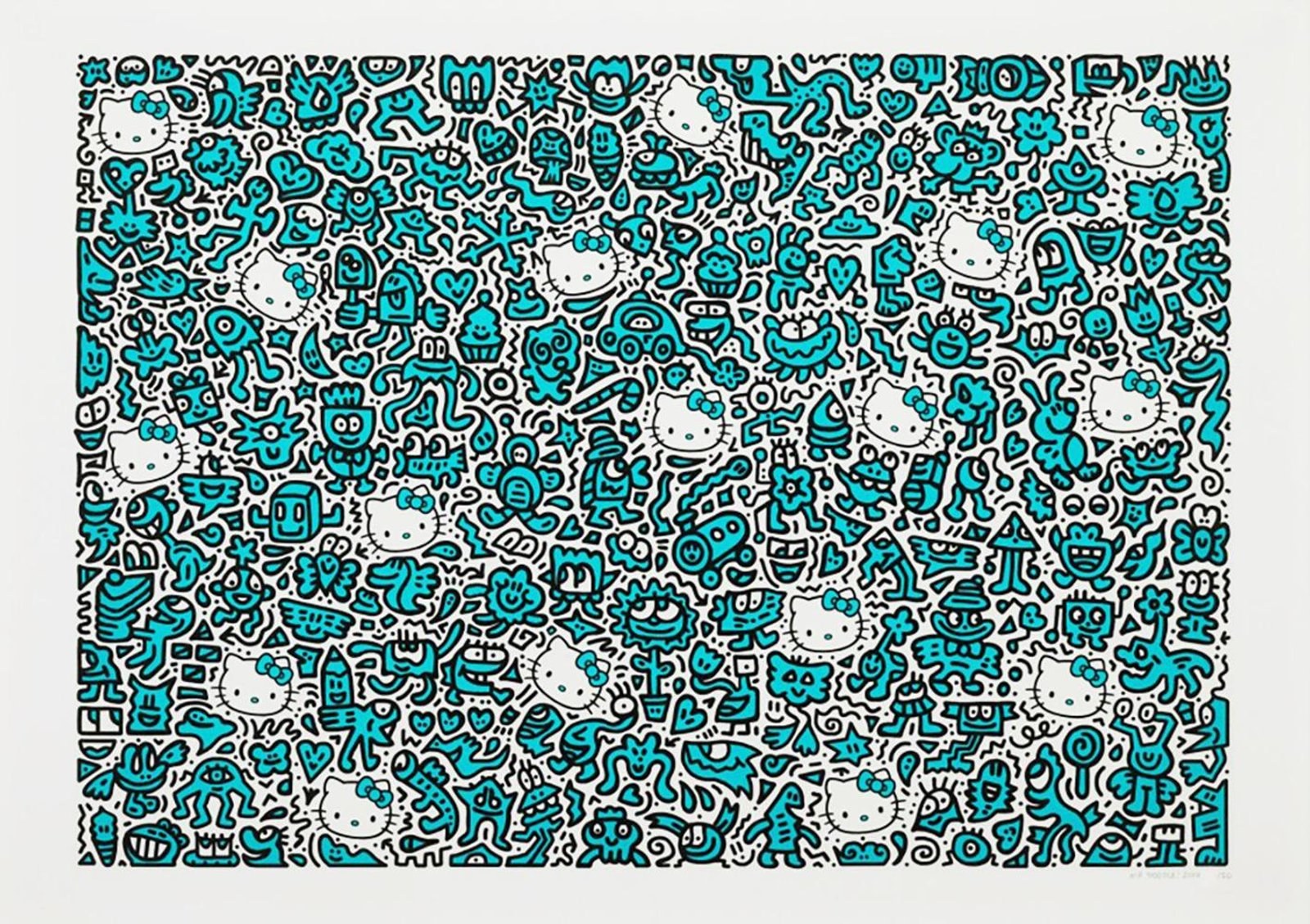 Blue Kitty — original signed giclée print artwork by Mr Doodle, 59 x 82cm, 2019, Kitty, available at Causon Daniels