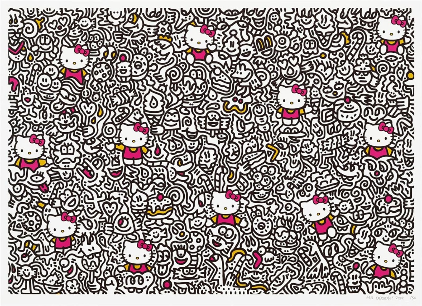 Candy Kitty — original signed digital print artwork by Mr Doodle, 52 x 67cm, 2019, Kitty, available at Causon Daniels