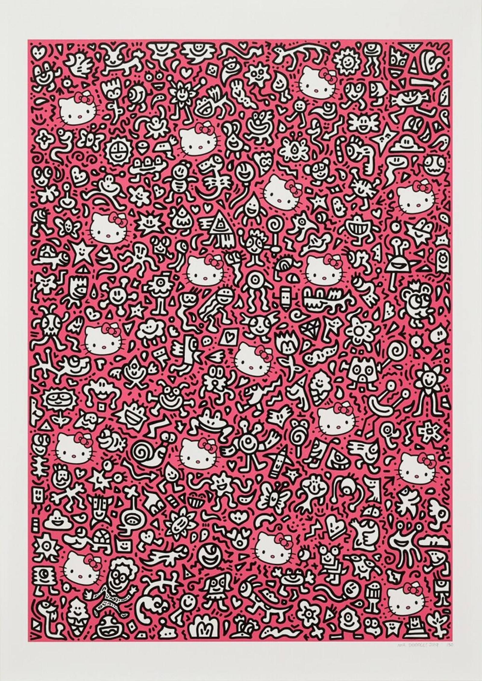 Pink Kitty — original signed giclée print artwork by Mr Doodle, 95 x 67cm, 2019, Kitty, available at Causon Daniels