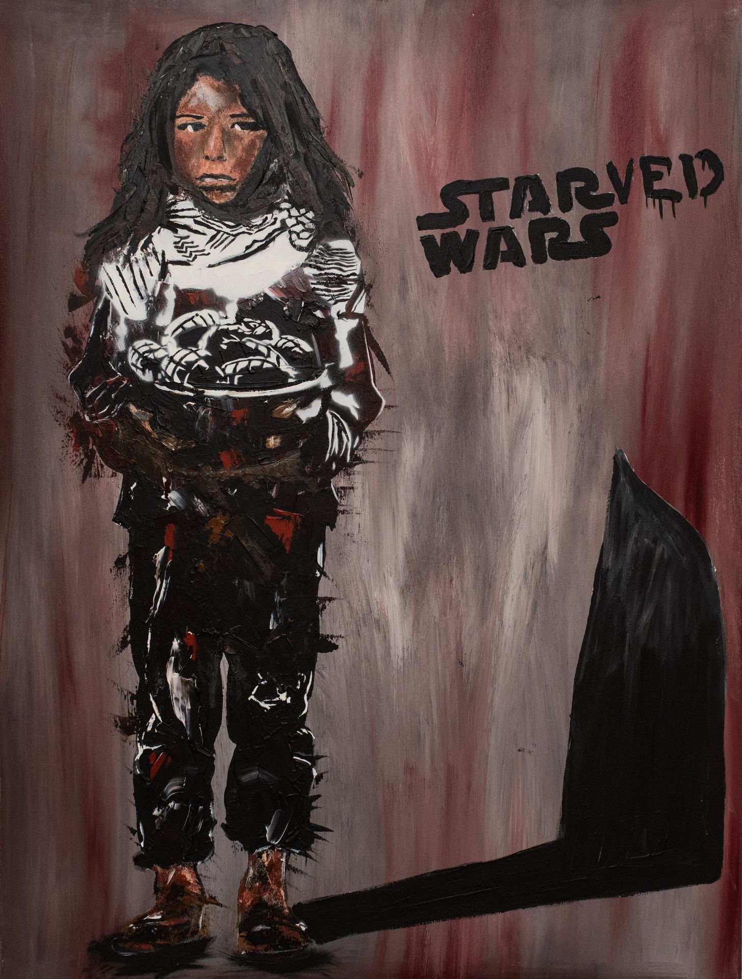 Halima, 9, Starved Wars I — original stencil on canvas artwork by Aidan Phelan, 120 × 120 cm, 2025, War Child Collection 2025, available at Causon Daniels