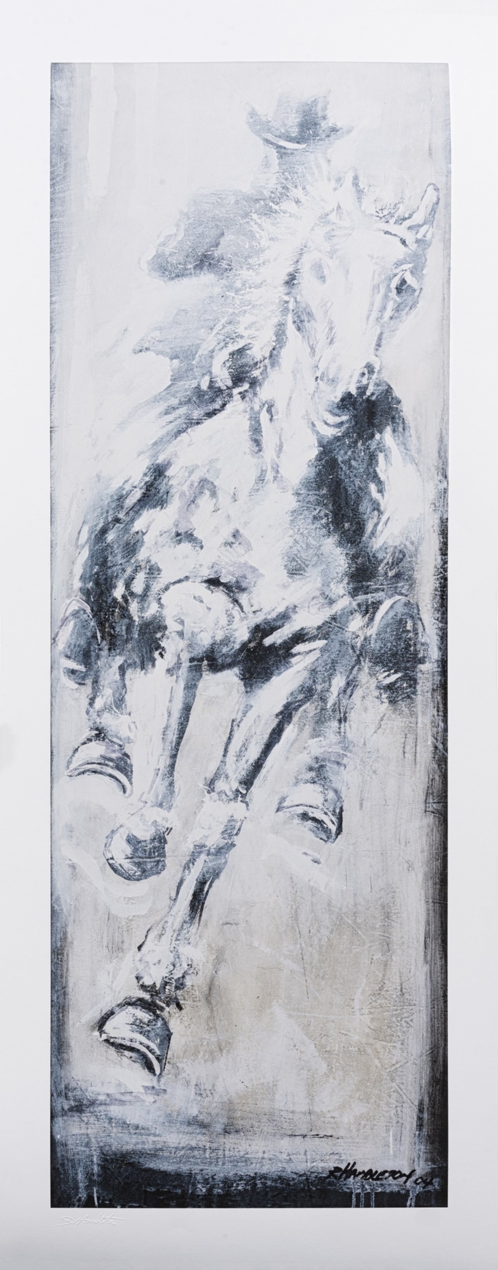 Horse And Rider (white) — original signed giclée print artwork by Richard Hambleton, 145 x 56cm, 2018, Horse And Rider, available at Causon Daniels