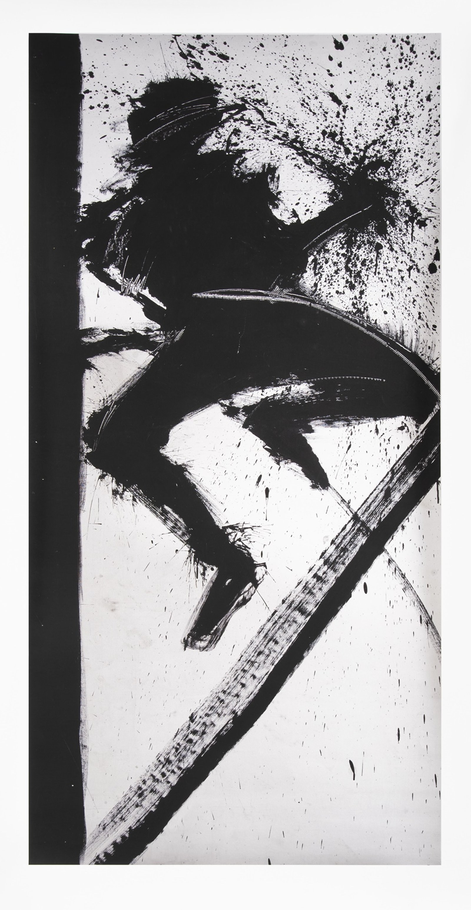 Jumping Shadow (black & white) — original signed giclée print artwork by Richard Hambleton, 155 x 74cm, 2017, Shadowman, available at Causon Daniels