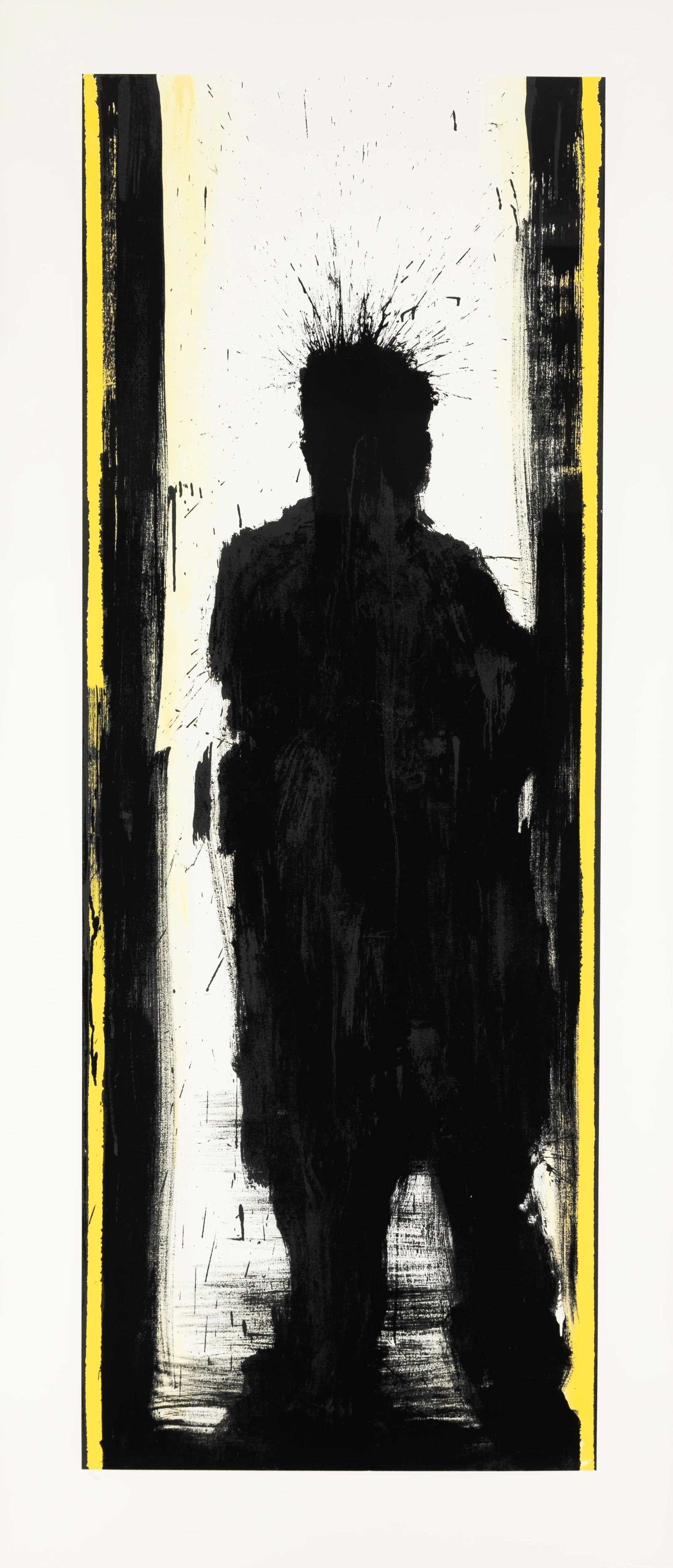 Standing Shadowman (black & yellow) — original signed giclée print artwork by Richard Hambleton, 140 x 61cm, 2021, Shadowman, available at Causon Daniels