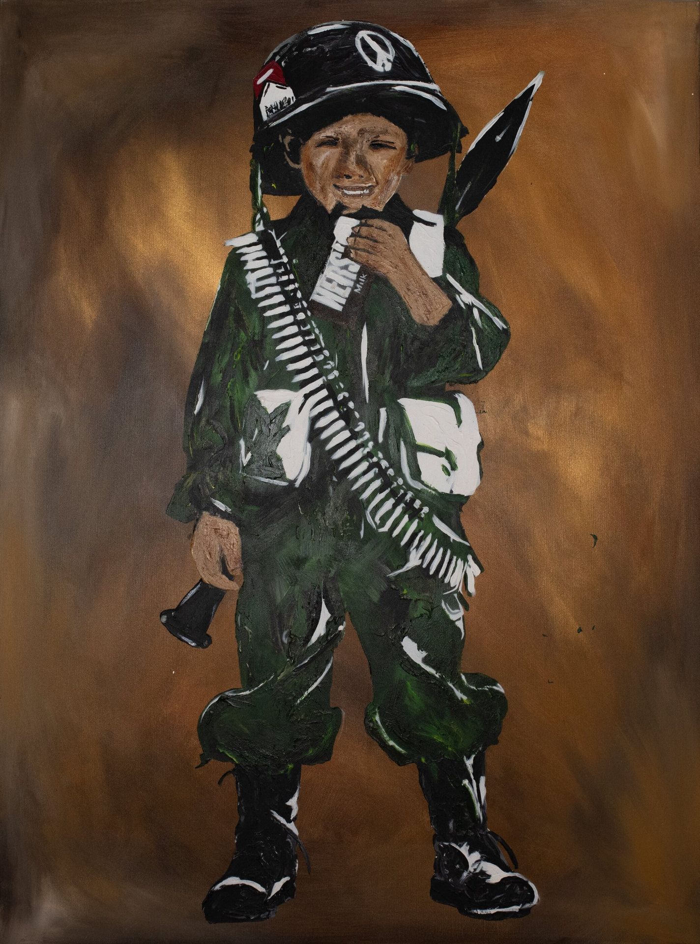 Hein, 8, Hershey Wars II — original stencil on canvas artwork by Aidan Phelan, 120 × 120 cm, 2025, War Child Collection 2025, available at Causon Daniels