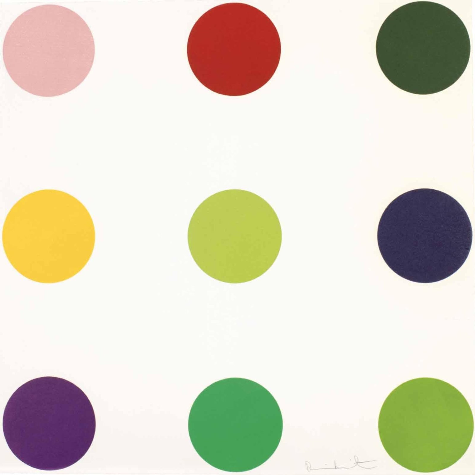 Phenformin — original signed woodcut artwork by Damien Hirst, 51 x 51cm, 2010, Spots, available at Causon Daniels
