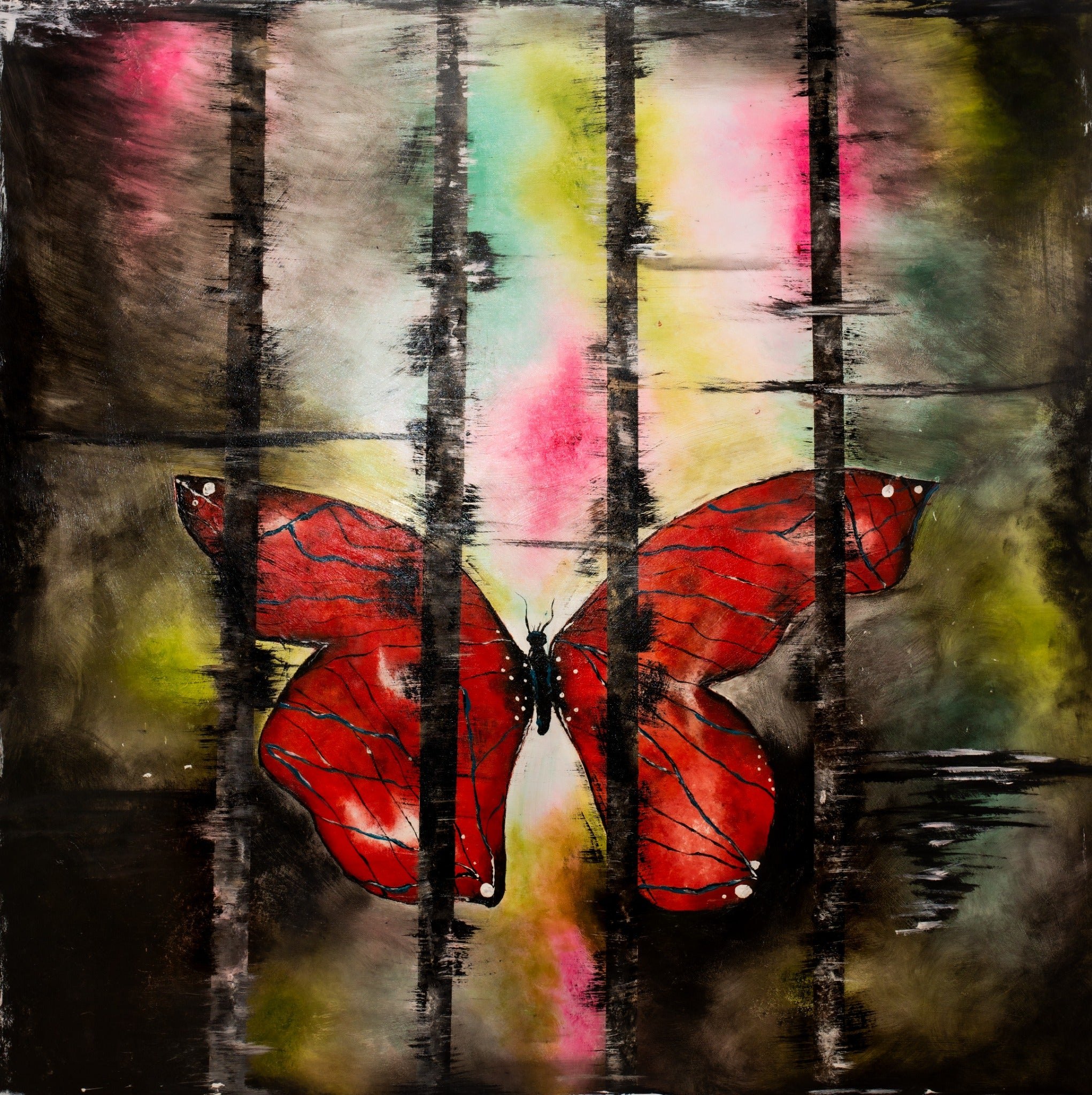 Isolation Island 38 — original stencil on canvas artwork by Aidan Phelan, 120 × 120 cm, 2025, Isolation Island, available at Causon Daniels