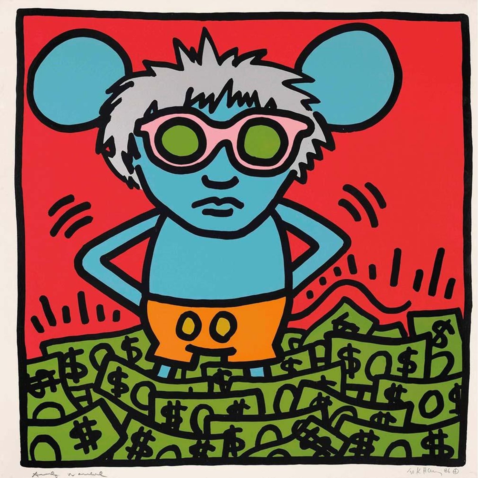 Andy Mouse 1 — original signed screenprint artwork by Keith Haring, 96 x 96cm, 1986, Andy Mouse, available at Causon Daniels