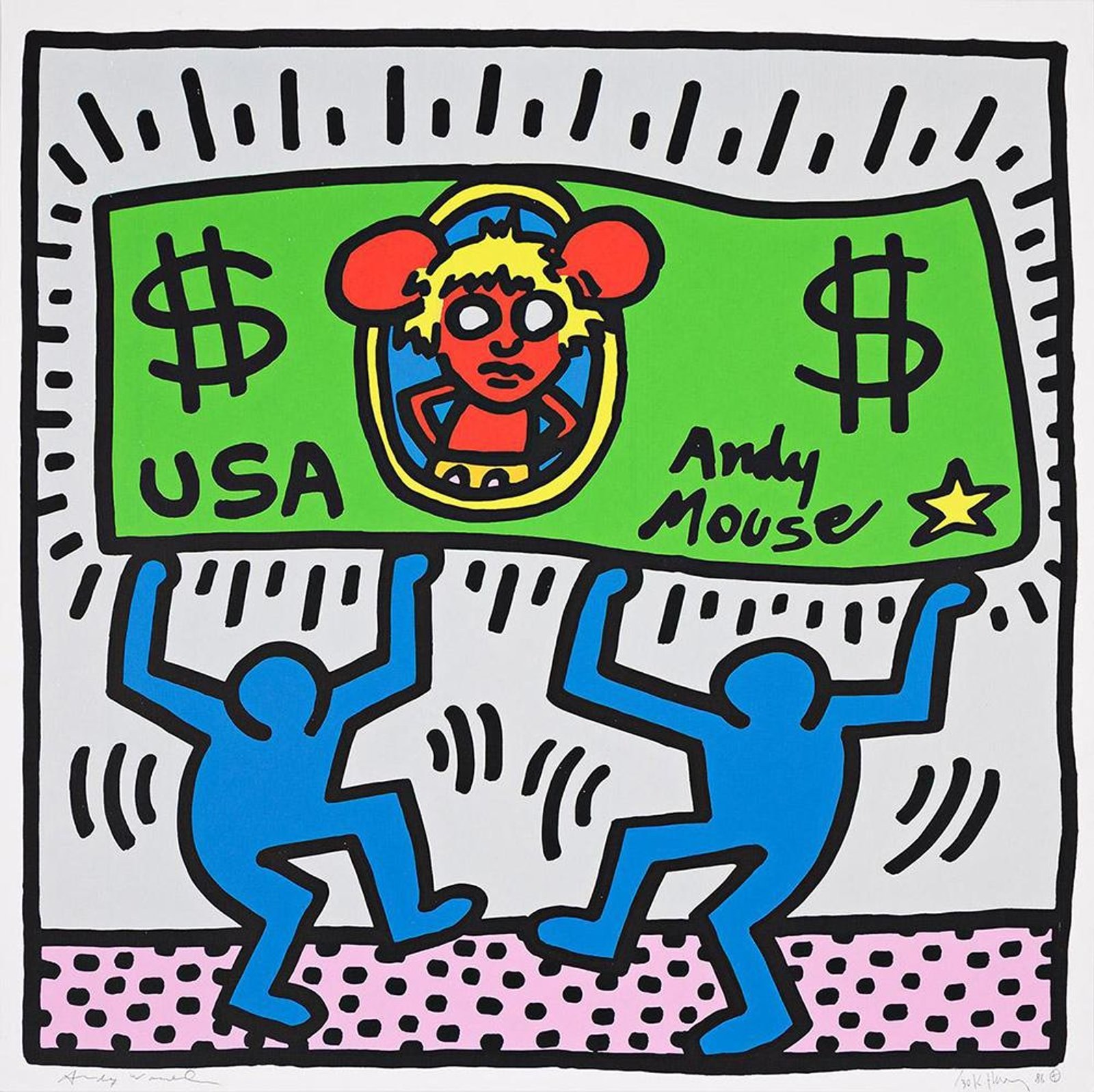 Andy Mouse 3 — original signed screenprint artwork by Keith Haring, 96 x 96cm, 1986, Andy Mouse, available at Causon Daniels