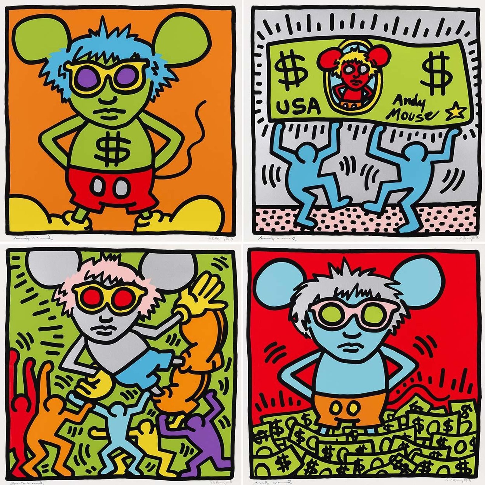 Andy Mouse (complete set) — original signed screenprint artwork by Keith Haring, 96 x 96cm, 1986, Andy Mouse, available at Causon Daniels