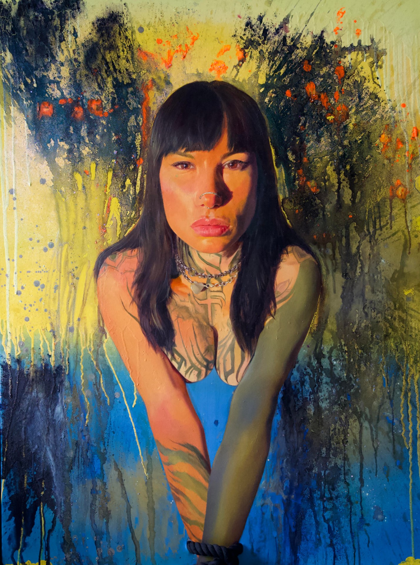 Good Girl — original oil and mixed media on canvas artwork by Marta Salerno, Dimensions on request, 2025, available at Causon Daniels