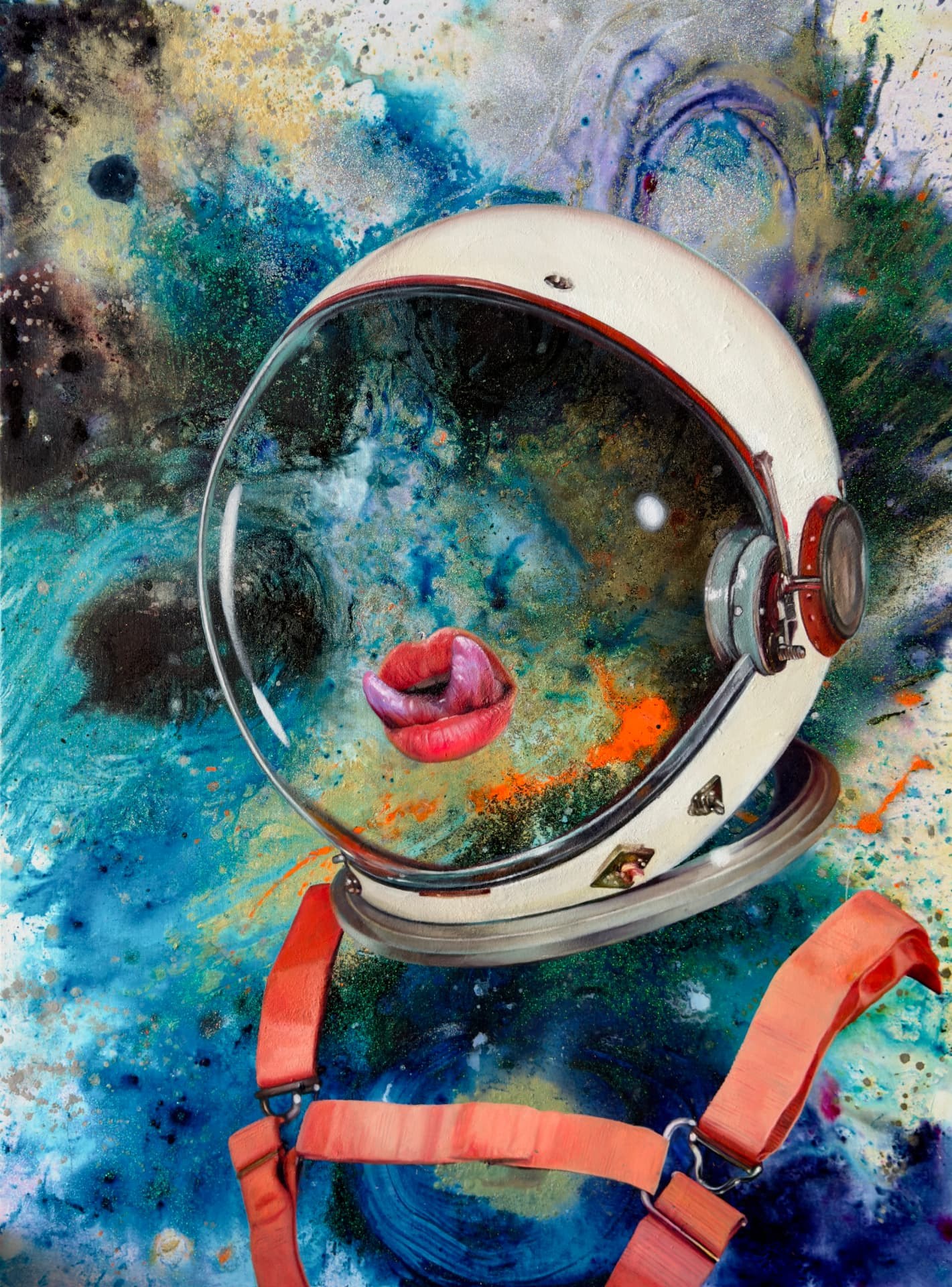 The Spaceman — original oil and mixed media on canvas artwork by Marta Salerno, 30 x 40in, 2025, available at Causon Daniels