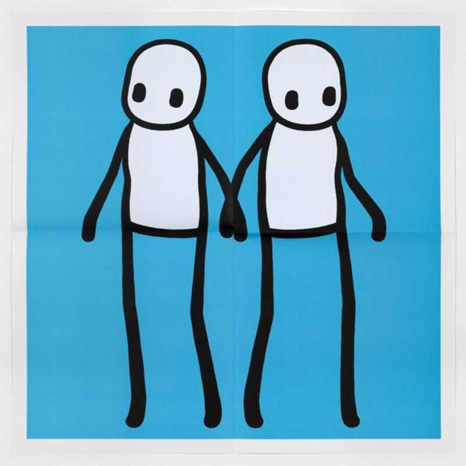 Holding Hands (blue) — original signed lithograph artwork by Stik, 50 x 50cm, 2020, Holding Hands, available at Causon Daniels
