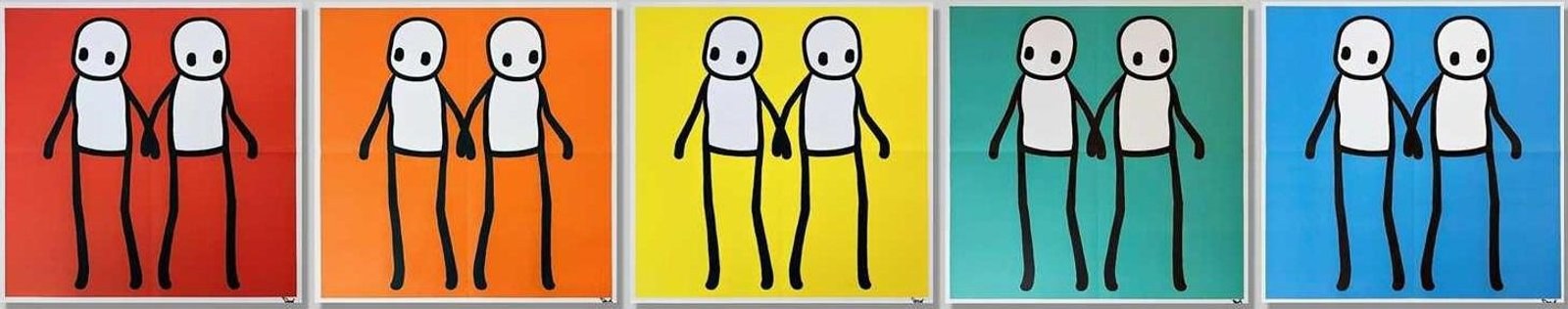 Holding Hands (compete set) — original signed lithograph artwork by Stik, 50 x 50cm, 2020, Holding Hands, available at Causon Daniels