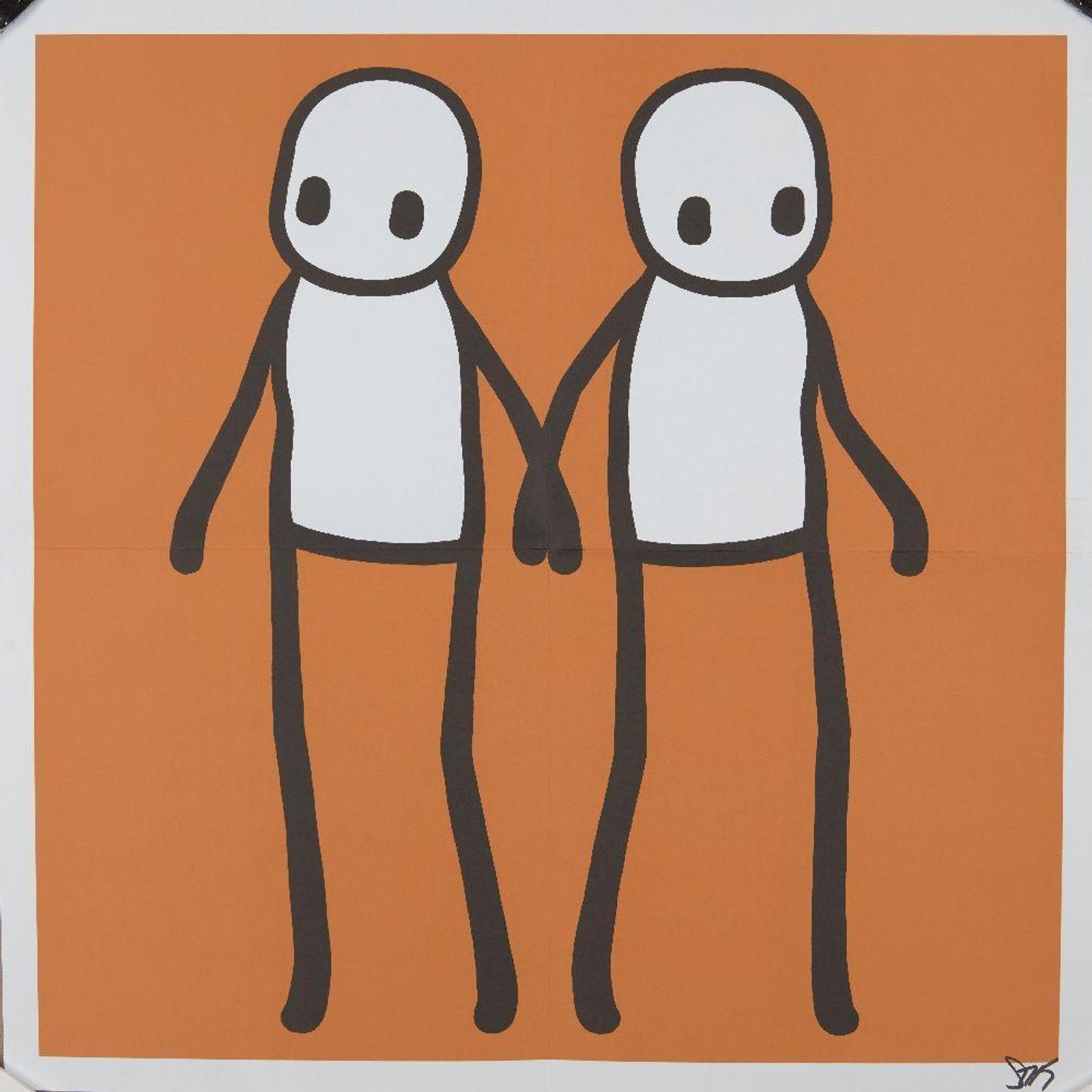 Holding Hands (orange) — original signed lithograph artwork by Stik, 50 x 50cm, 2020, Holding Hands, available at Causon Daniels