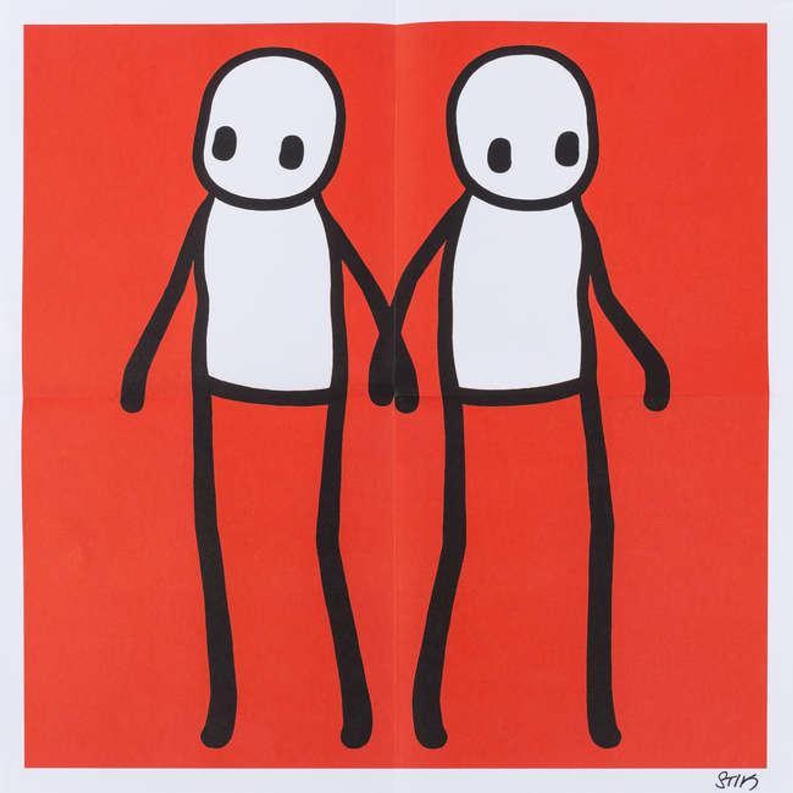 Holding Hands (red) — original signed lithograph artwork by Stik, 50 x 50cm, 2020, Holding Hands, available at Causon Daniels