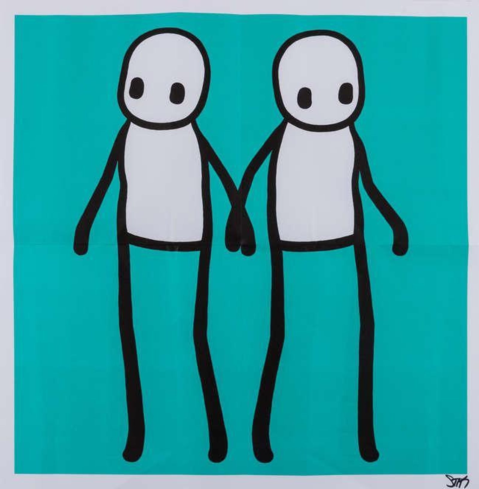 Holding Hands (teal) — original signed lithograph artwork by Stik, 50 x 50cm, 2020, Holding Hands, available at Causon Daniels