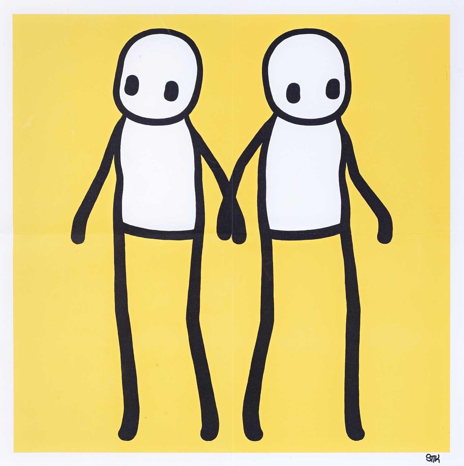 Holding Hands (yellow) — original signed lithograph artwork by Stik, 50 x 50cm, 2020, Holding Hands, available at Causon Daniels